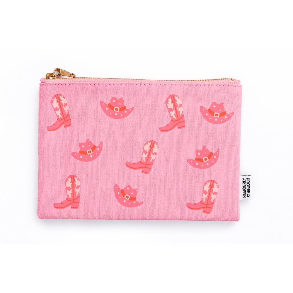 Pink Cowboy Boot Hat Canvas Zipper Pouch Makeup Travel Bag